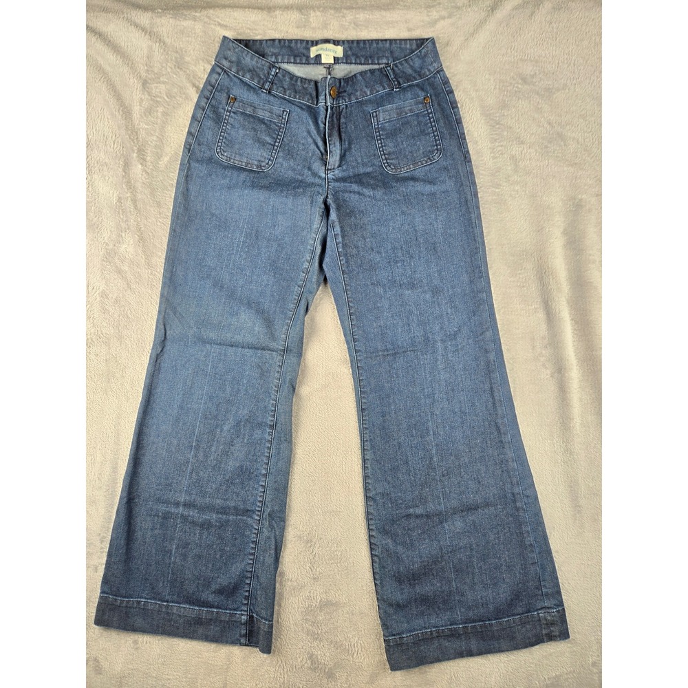 Sundance Jeans Womens P6 Wide Leg‎ Cropped Blue Denim Pants Flare Cuffed